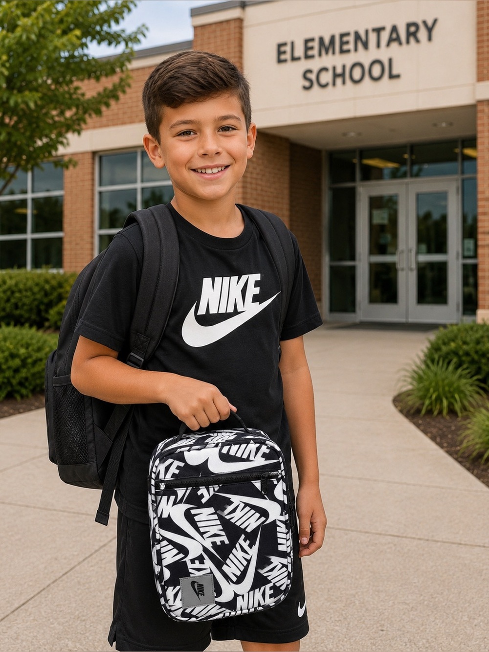 Nike Hard Shell Lunch Box Black White Logo Swoosh Print NWT